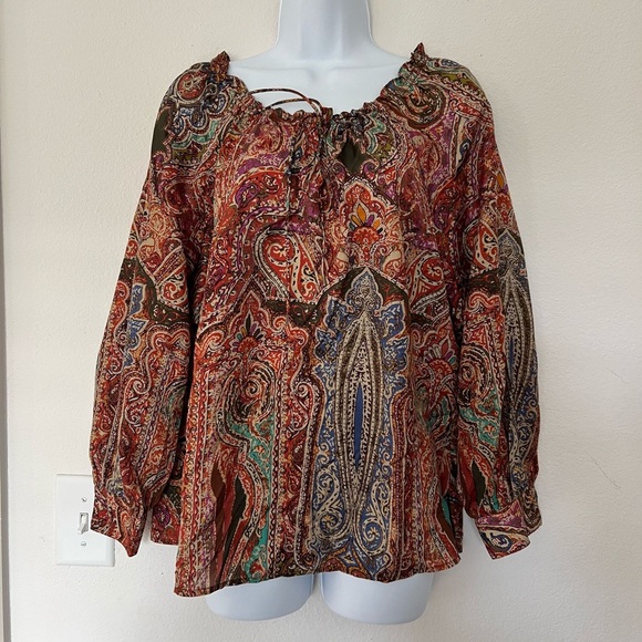 Lauren Ralph Lauren 100% Silk Paisley Peasant Blouse - Size M - Picture 1 of 7